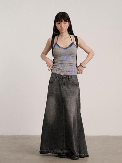 Achihara Lace V-neck Slim Fit Cropped Strappy Women Letter Print Polyester Tank Tops