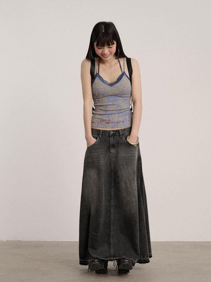 Achihara Lace V-neck Slim Fit Cropped Strappy Women Letter Print Polyester Tank Tops