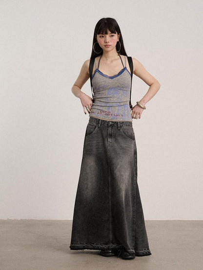 Achihara Lace V-neck Slim Fit Cropped Strappy Women Letter Print Polyester Tank Tops