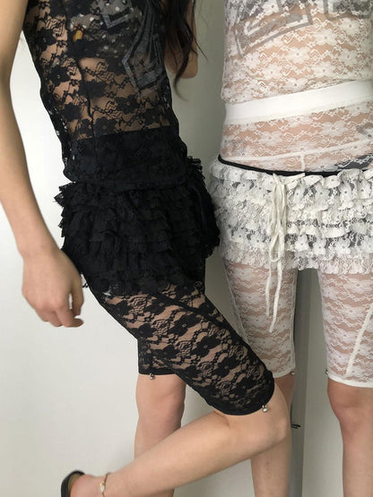 Achihara Layered Lace A-Line Mini Skirt