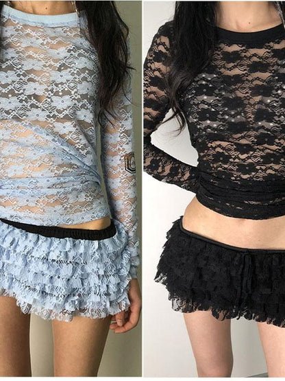 Achihara Layered Lace A-Line Mini Skirt