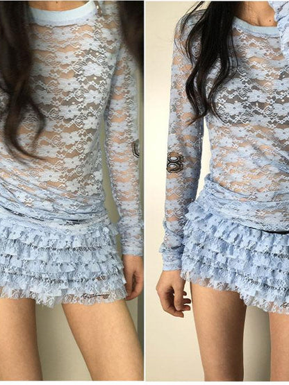 Achihara Layered Lace A-Line Mini Skirt