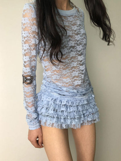 Achihara Layered Lace A-Line Mini Skirt
