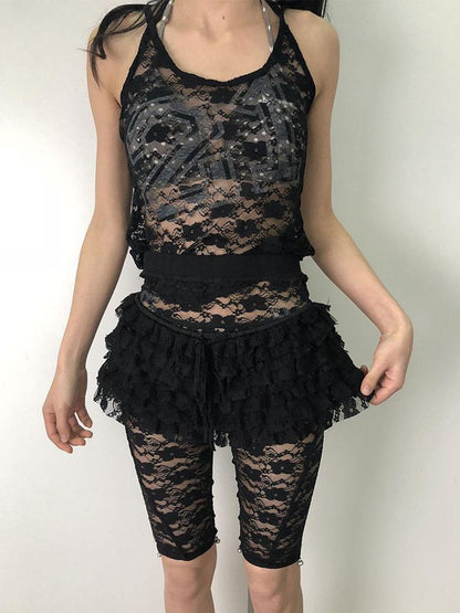 Achihara Layered Lace A-Line Mini Skirt