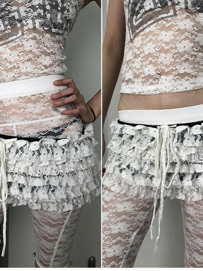 Achihara Layered Lace A-Line Mini Skirt