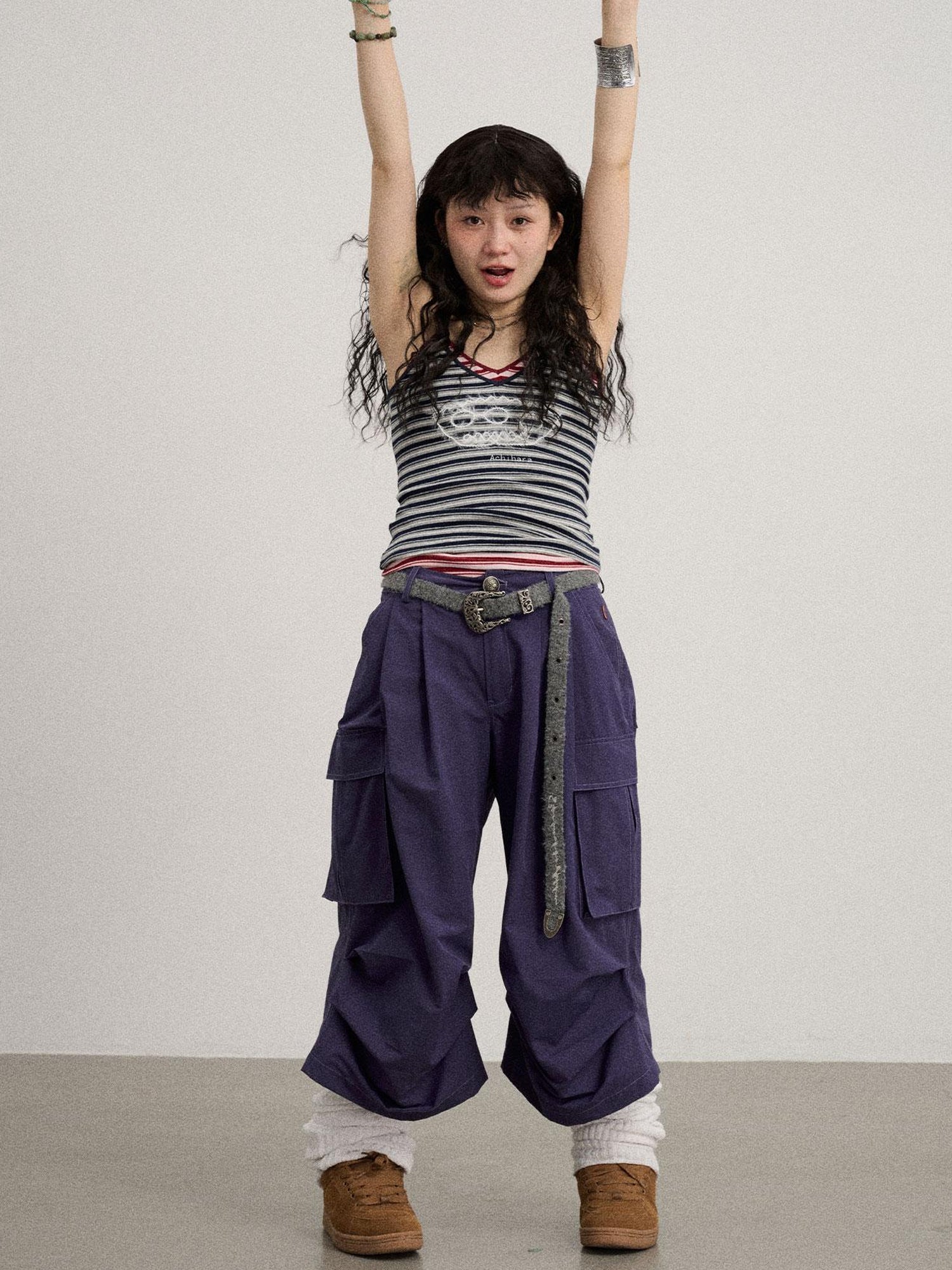 Achihara Lazy Point Casual Pleated Wide Leg Pants