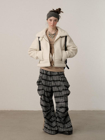 Achihara Lightweight Polyester Blend Fold Detail Short Straight Commuter Women Zip Jacket