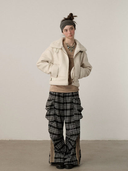 Achihara Lightweight Polyester Blend Fold Detail Short Straight Commuter Women Zip Jacket