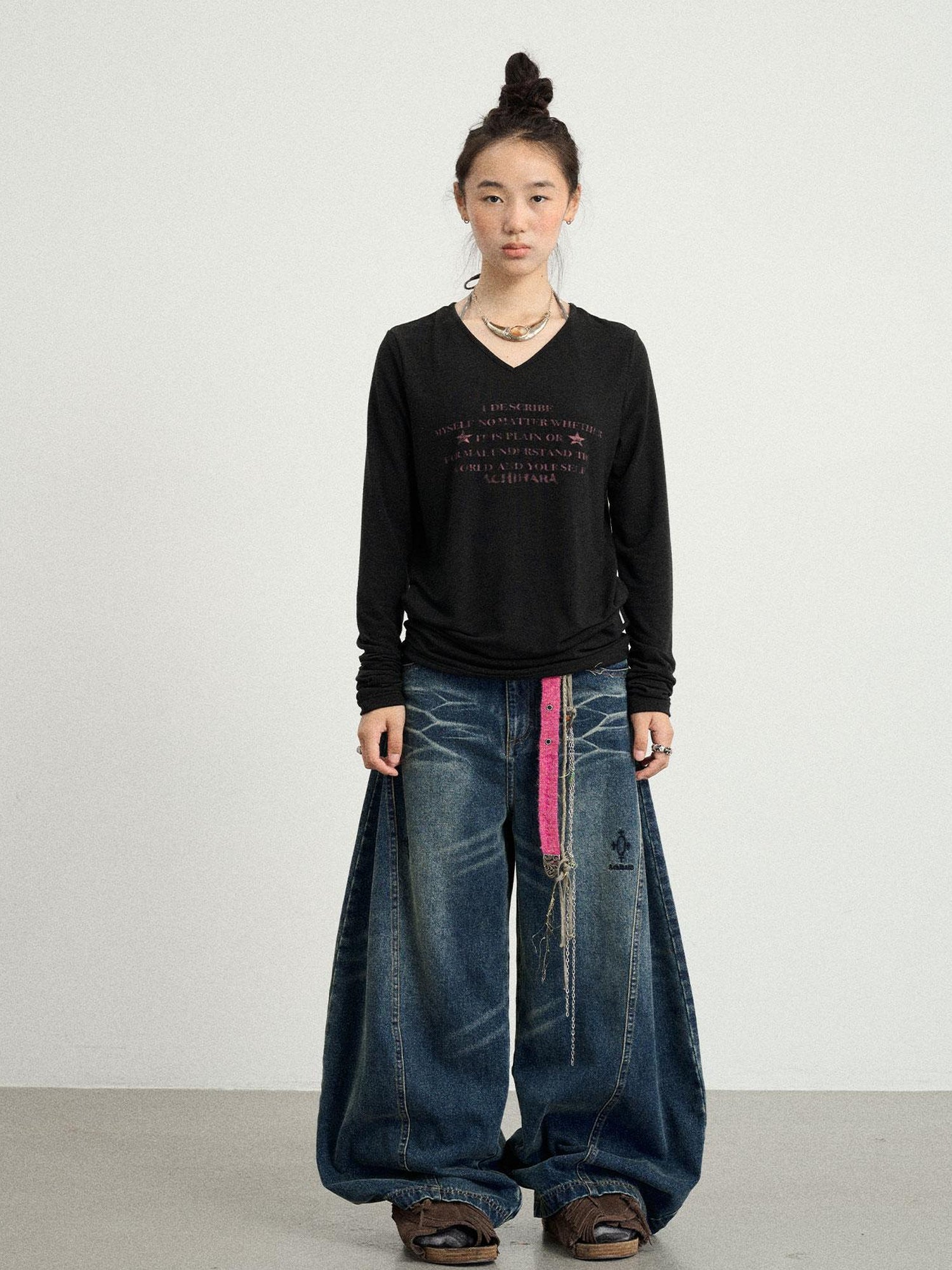 Achihara Long Sleeve T-Shirt With Inspirational Print Describe Yourself Beyond Rules