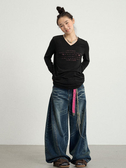 Achihara Long Sleeve T-Shirt With Inspirational Print Describe Yourself Beyond Rules