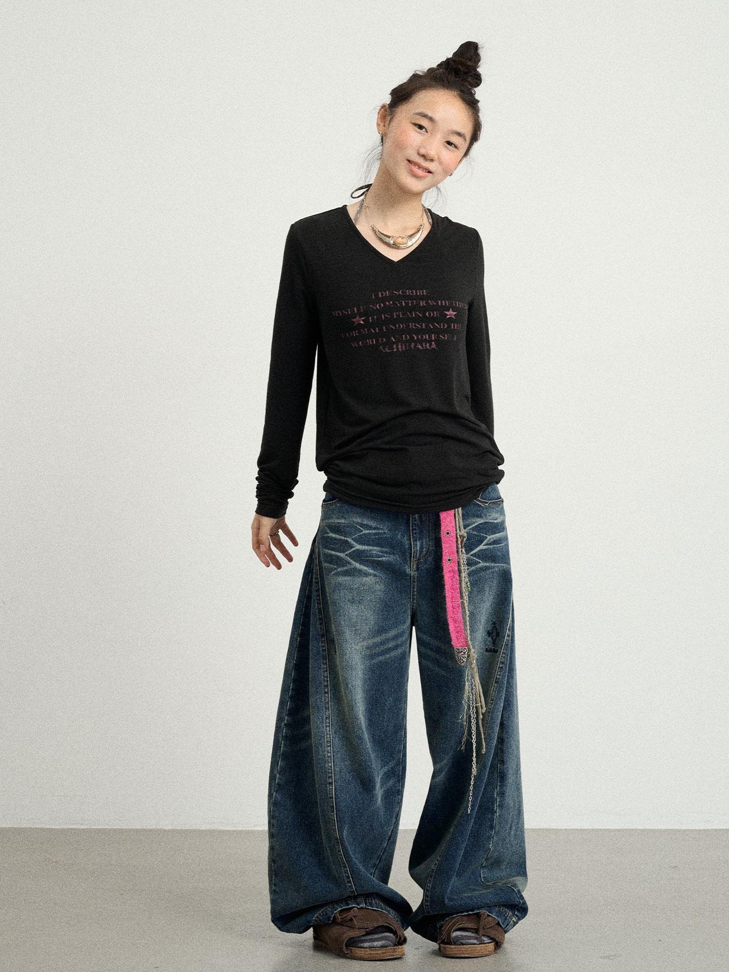 Achihara Long Sleeve T-Shirt With Inspirational Print Describe Yourself Beyond Rules