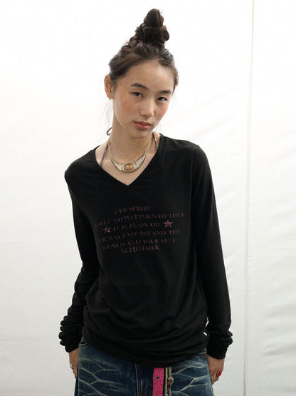 Achihara Long Sleeve T-Shirt With Inspirational Print Describe Yourself Beyond Rules