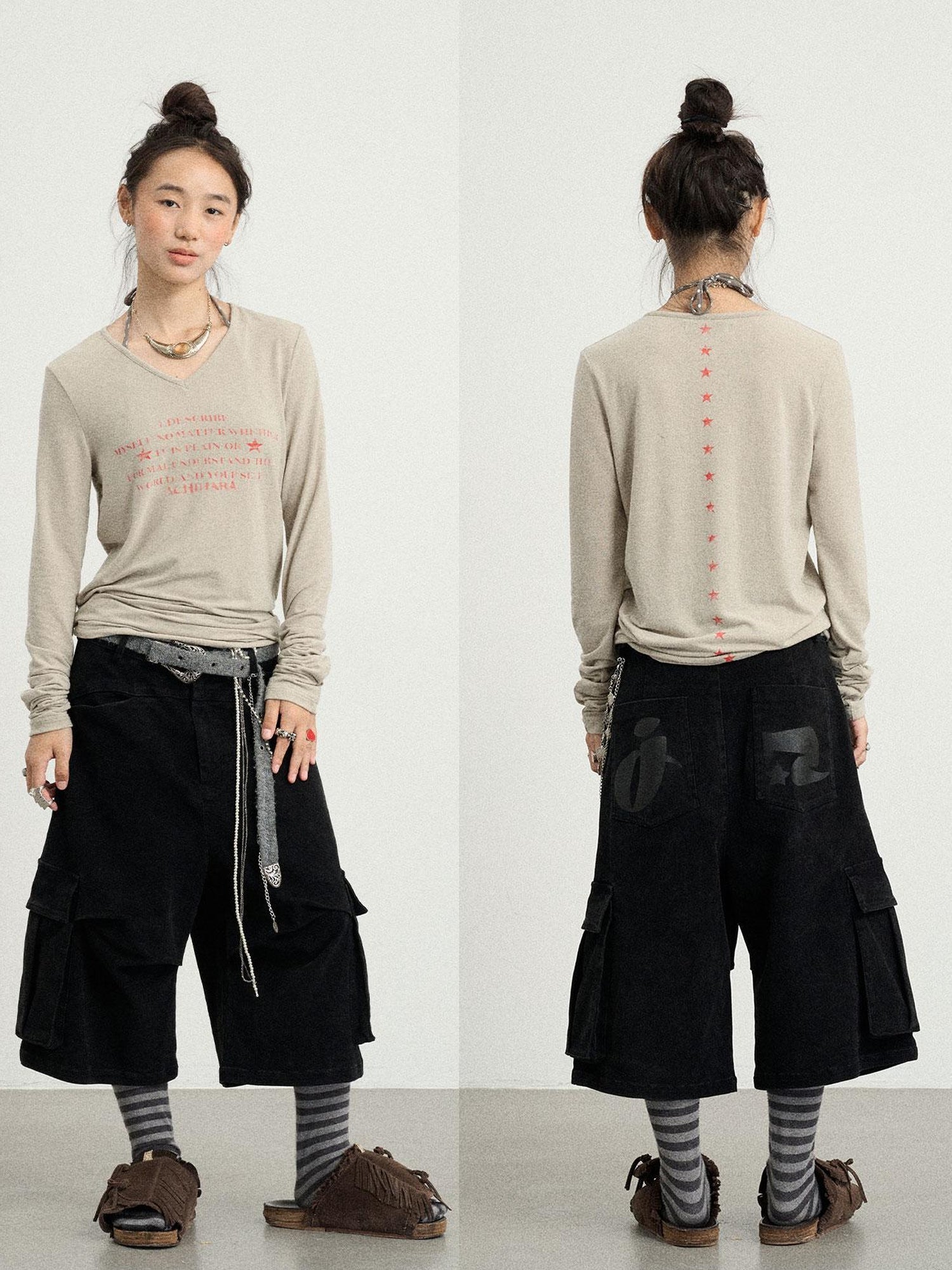Achihara Long Sleeve T-Shirt With Inspirational Print Describe Yourself Beyond Rules