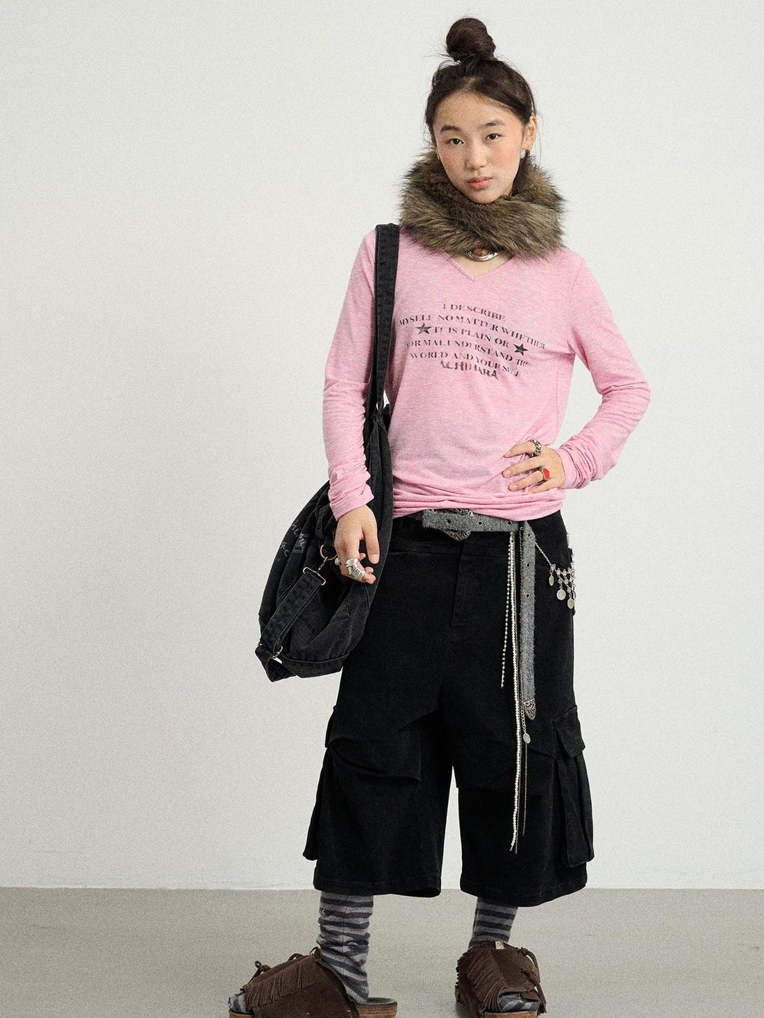 Achihara Long Sleeve T-Shirt With Inspirational Print Describe Yourself Beyond Rules