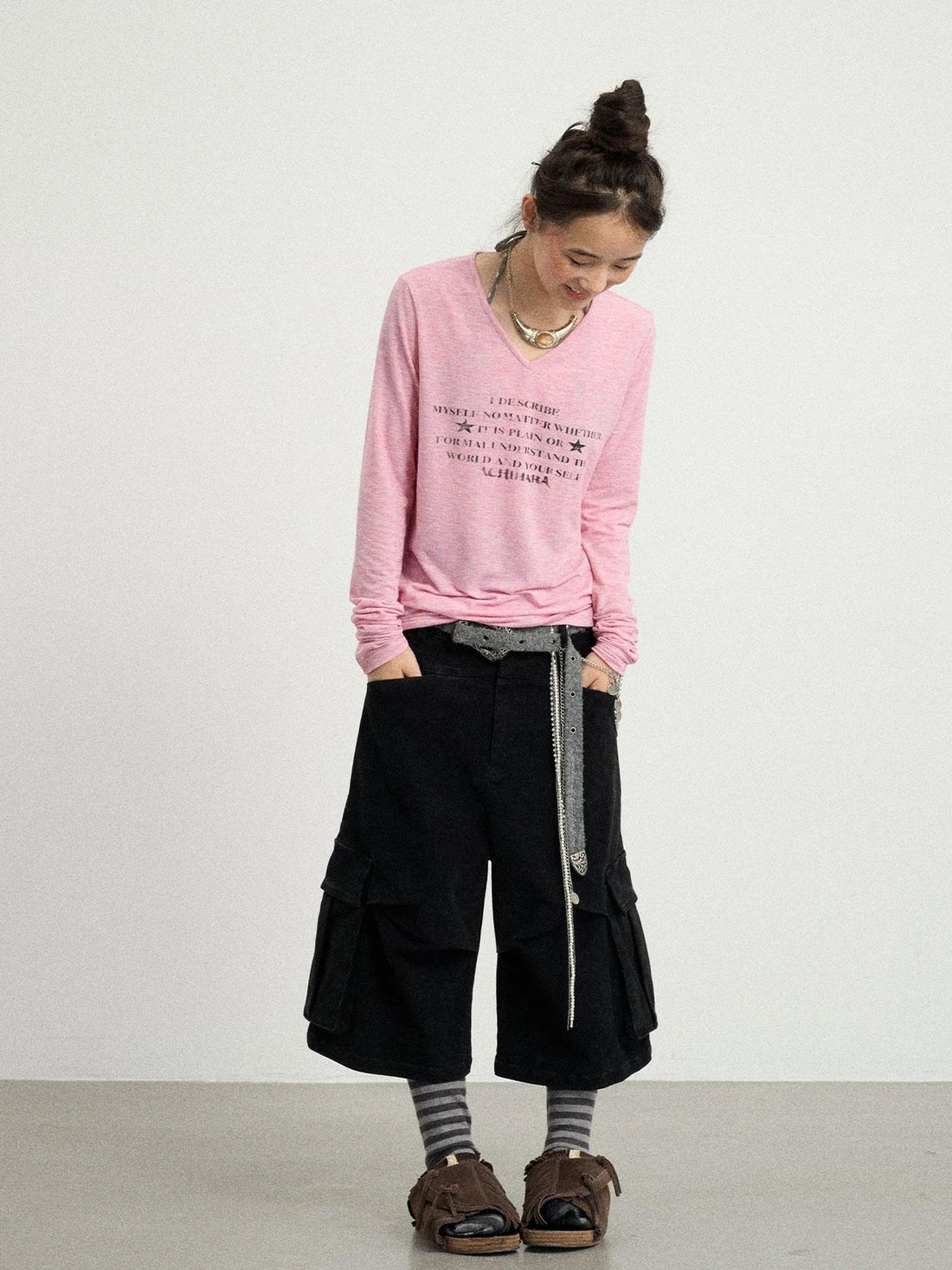 Long Sleeve T-Shirt With Inspirational Print Describe Yourself Beyond Rules