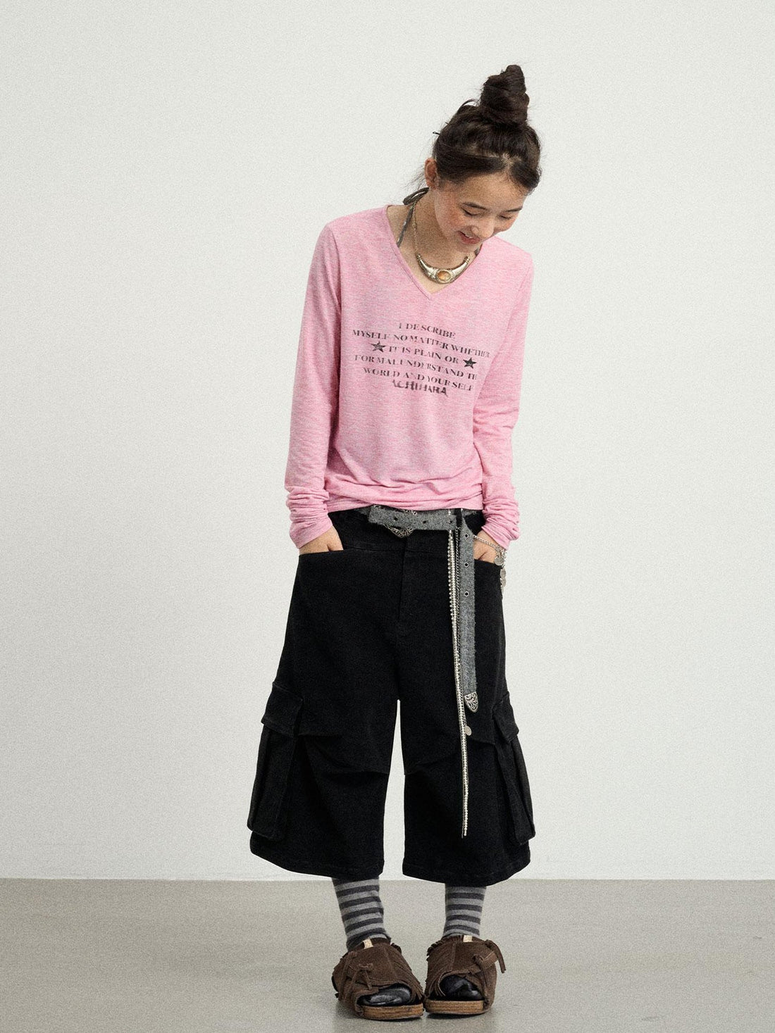 Achihara Long Sleeve T-Shirt With Inspirational Print Describe Yourself Beyond Rules