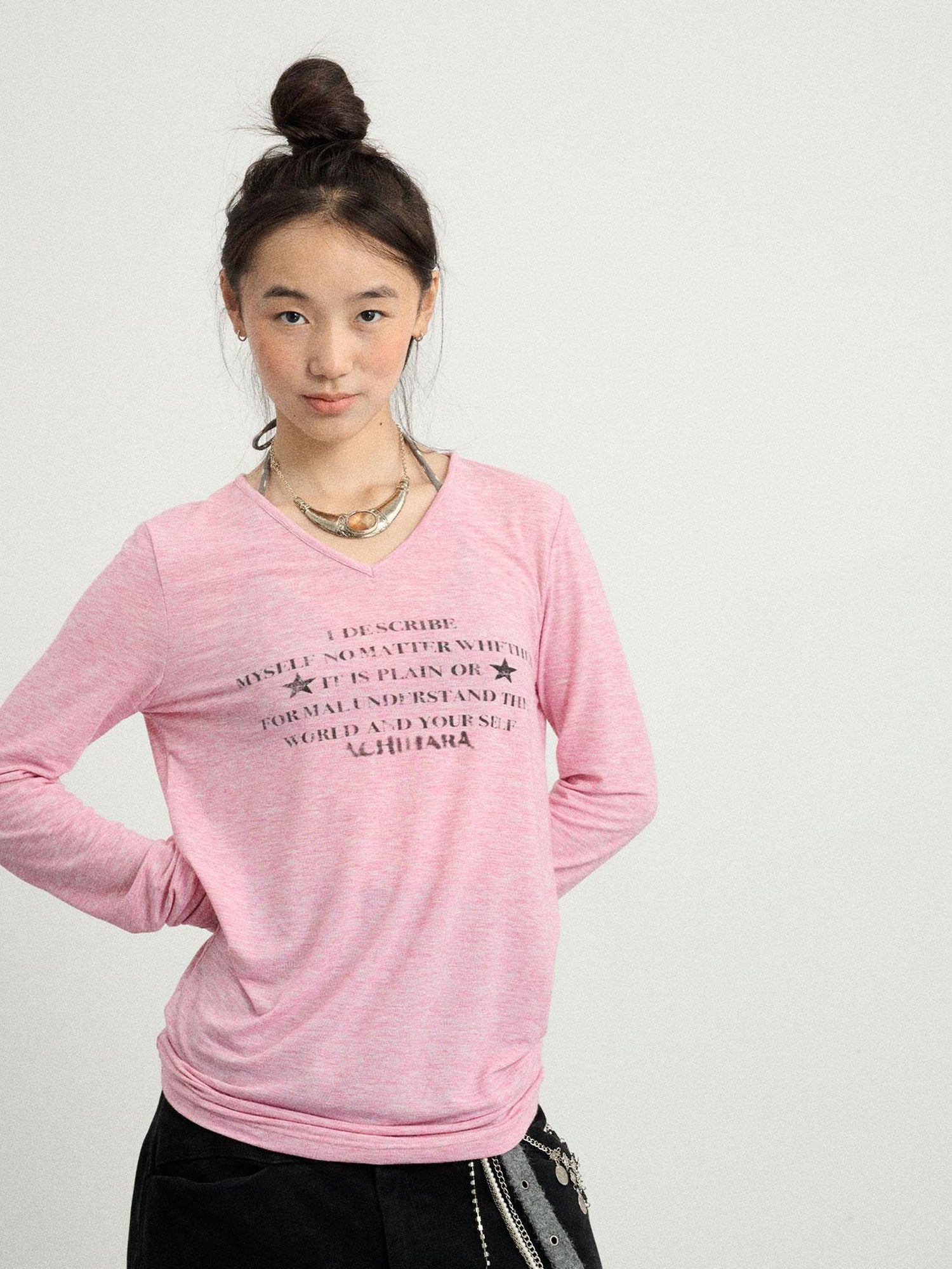 Achihara Long Sleeve T-Shirt With Inspirational Print Describe Yourself Beyond Rules