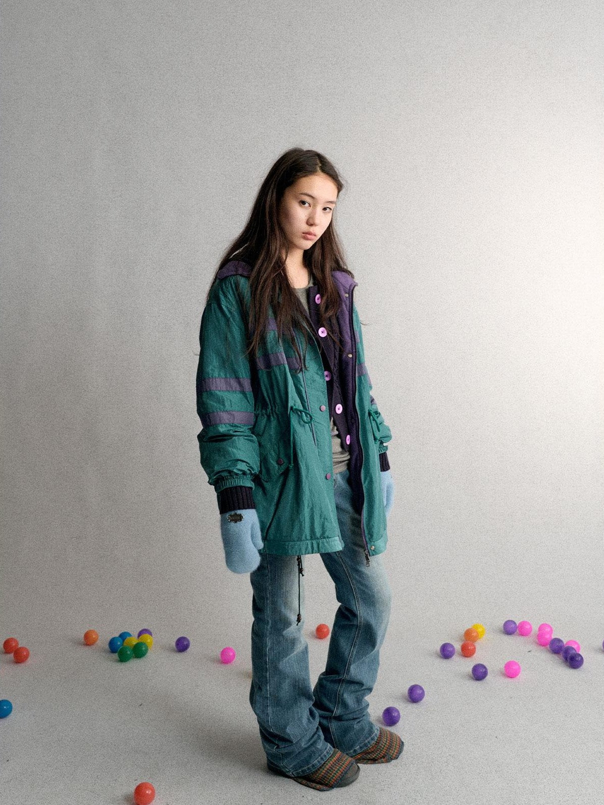 Achihara Loose Fit Color Block Embroidered Striped Women&