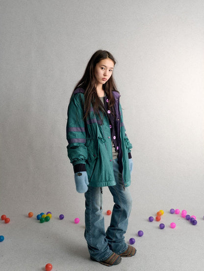Achihara Loose Fit Color Block Embroidered Striped Women&