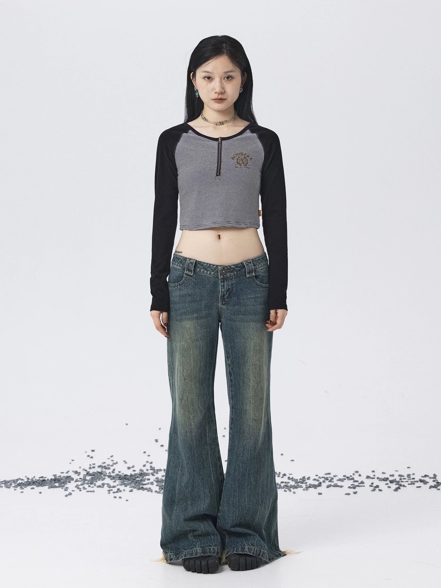 Achihara Los Angeles Stripe Spliced Crop Tee-1