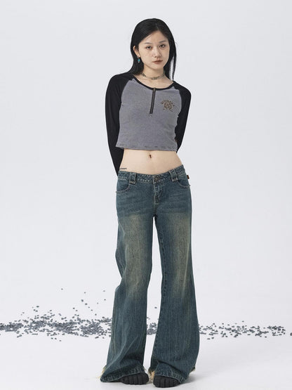 Achihara Los Angeles Stripe Spliced Crop Tee