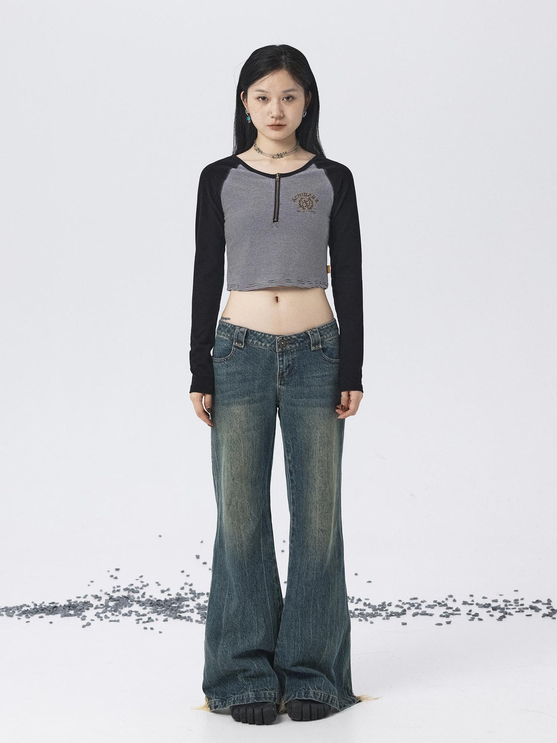 Achihara Los Angeles Stripe Spliced Crop Tee