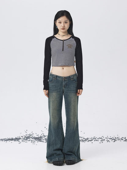 Achihara Los Angeles Stripe Spliced Crop Tee
