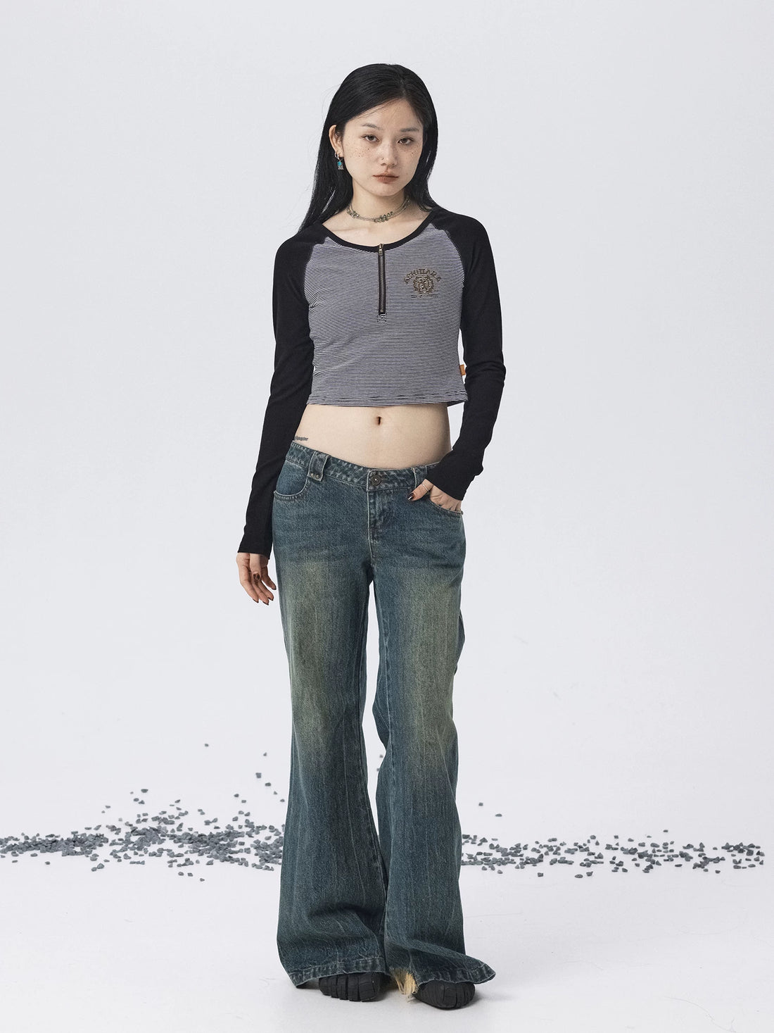Achihara Los Angeles Stripe Spliced Crop Tee-2