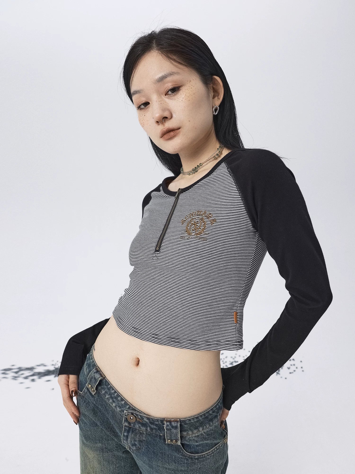 Achihara Los Angeles Stripe Spliced Crop Tee-3