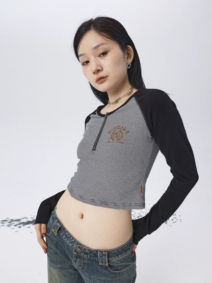Achihara Los Angeles Stripe Spliced Crop Tee-3