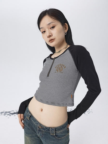 Achihara Los Angeles Stripe Spliced Crop Tee