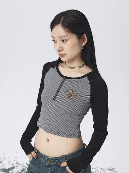 Achihara Los Angeles Stripe Spliced Crop Tee-4