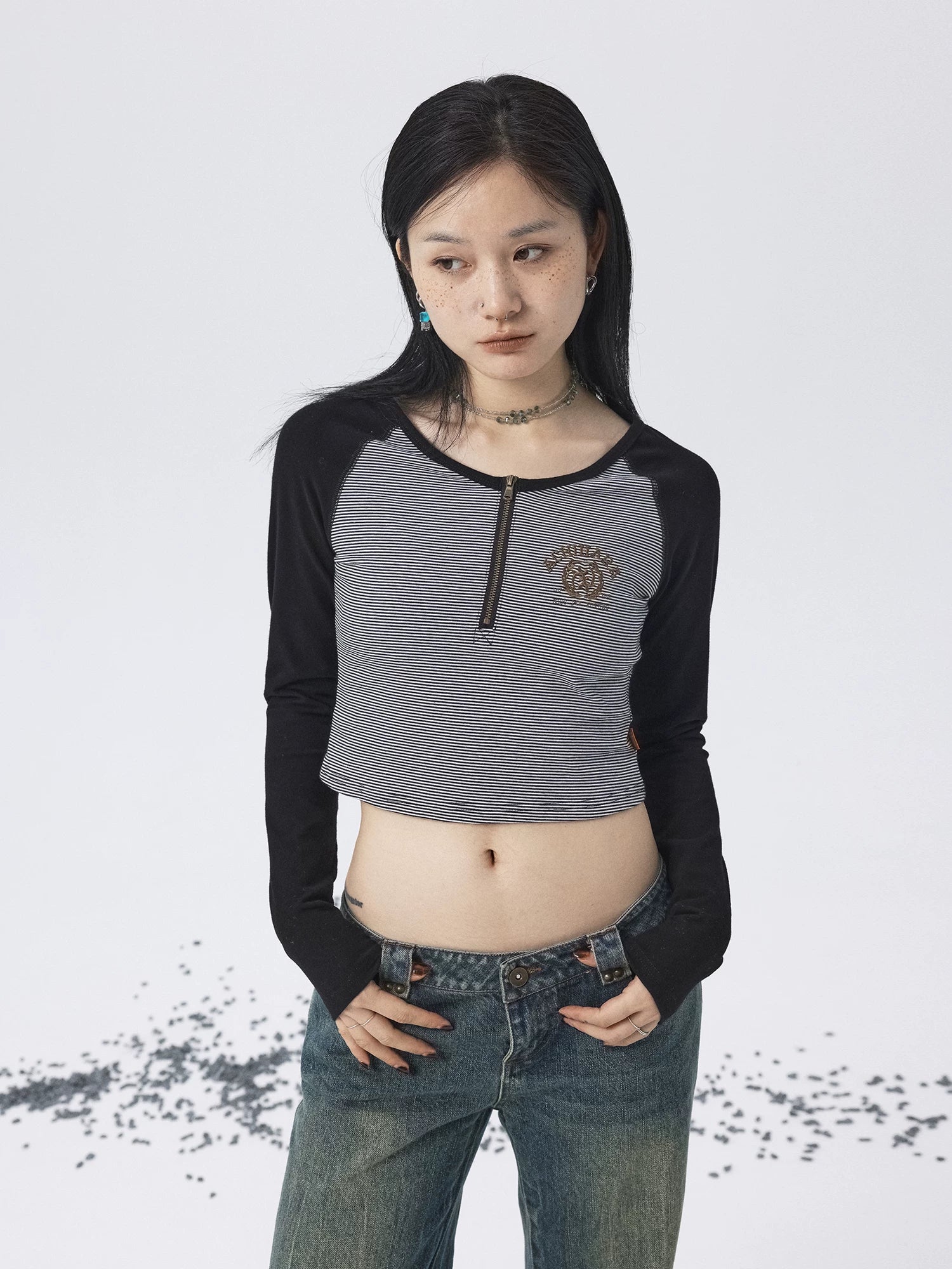 Achihara Los Angeles Stripe Spliced Crop Tee-5