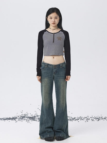 Achihara Los Angeles Stripe Spliced Crop Tee