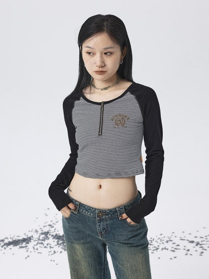 Achihara Los Angeles Stripe Spliced Crop Tee