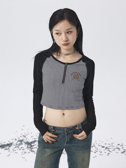 Achihara Los Angeles Stripe Spliced Crop Tee