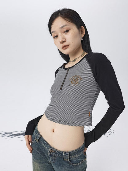 Achihara Los Angeles Stripe Spliced Crop Tee