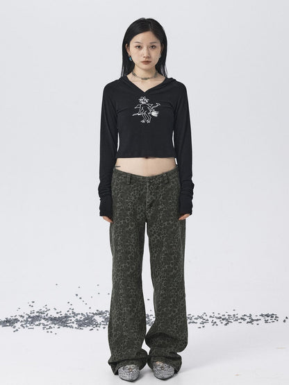 Achihara Magic Broom Print Hooded Long Sleeve Tee