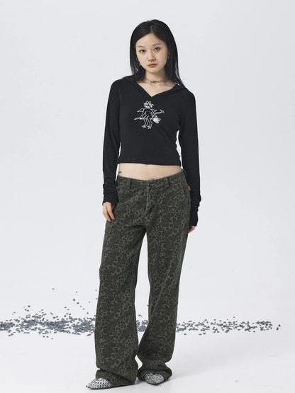 Magic Broom Print Hooded Long Sleeve Tee