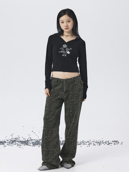 Achihara Magic Broom Print Hooded Long Sleeve Tee
