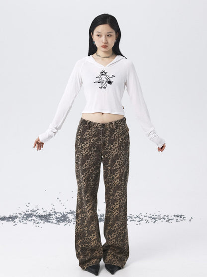 Achihara Magic Broom Print Hooded Long Sleeve Tee