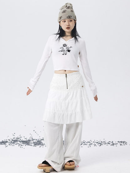 Achihara Magic Broom Print Hooded Long Sleeve Tee