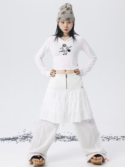 Achihara Magic Broom Print Hooded Long Sleeve Tee