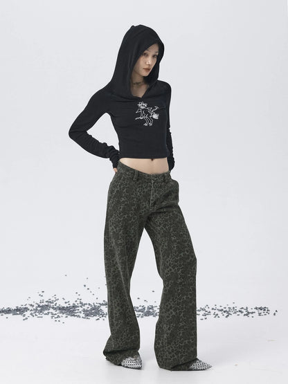 Magic Broom Print Hooded Long Sleeve Tee