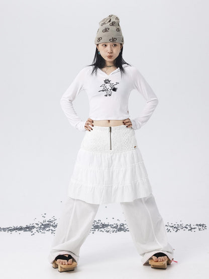Achihara Magic Broom Print Hooded Long Sleeve Tee