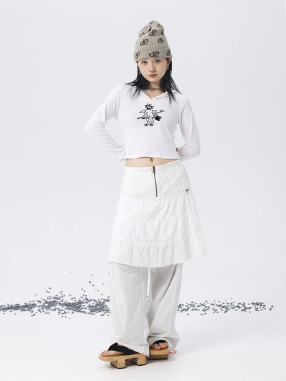 Magic Broom Print Hooded Long Sleeve Tee