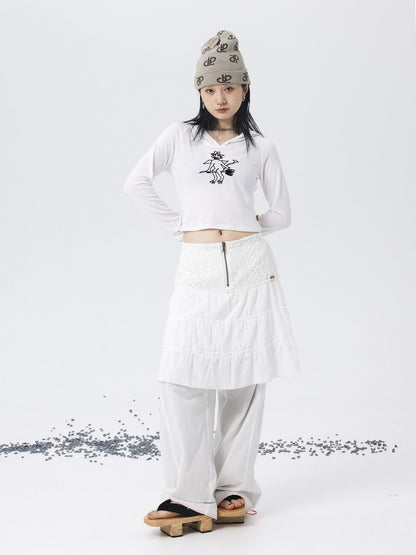 Achihara Magic Broom Print Hooded Long Sleeve Tee