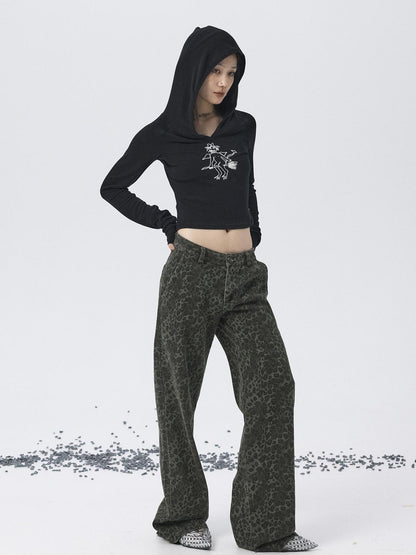 Achihara Magic Broom Print Hooded Long Sleeve Tee