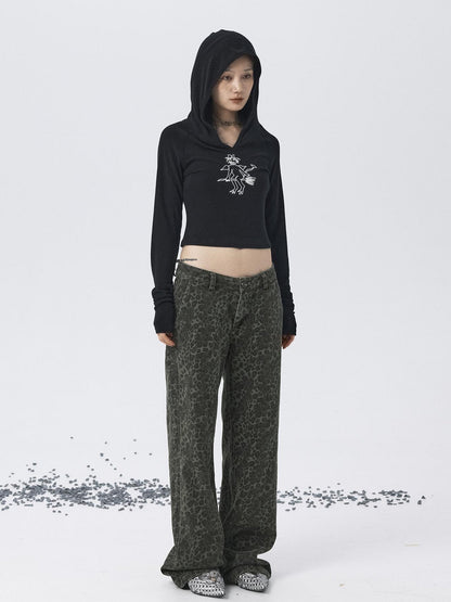 Achihara Magic Broom Print Hooded Long Sleeve Tee