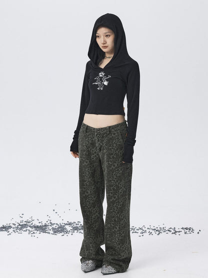 Achihara Magic Broom Print Hooded Long Sleeve Tee